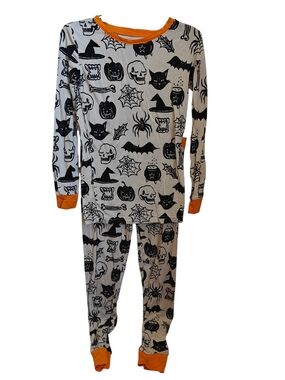 Little Sleepies Witches Brew Bamboo Pajama Set in cream with a Spooky Print 5/6